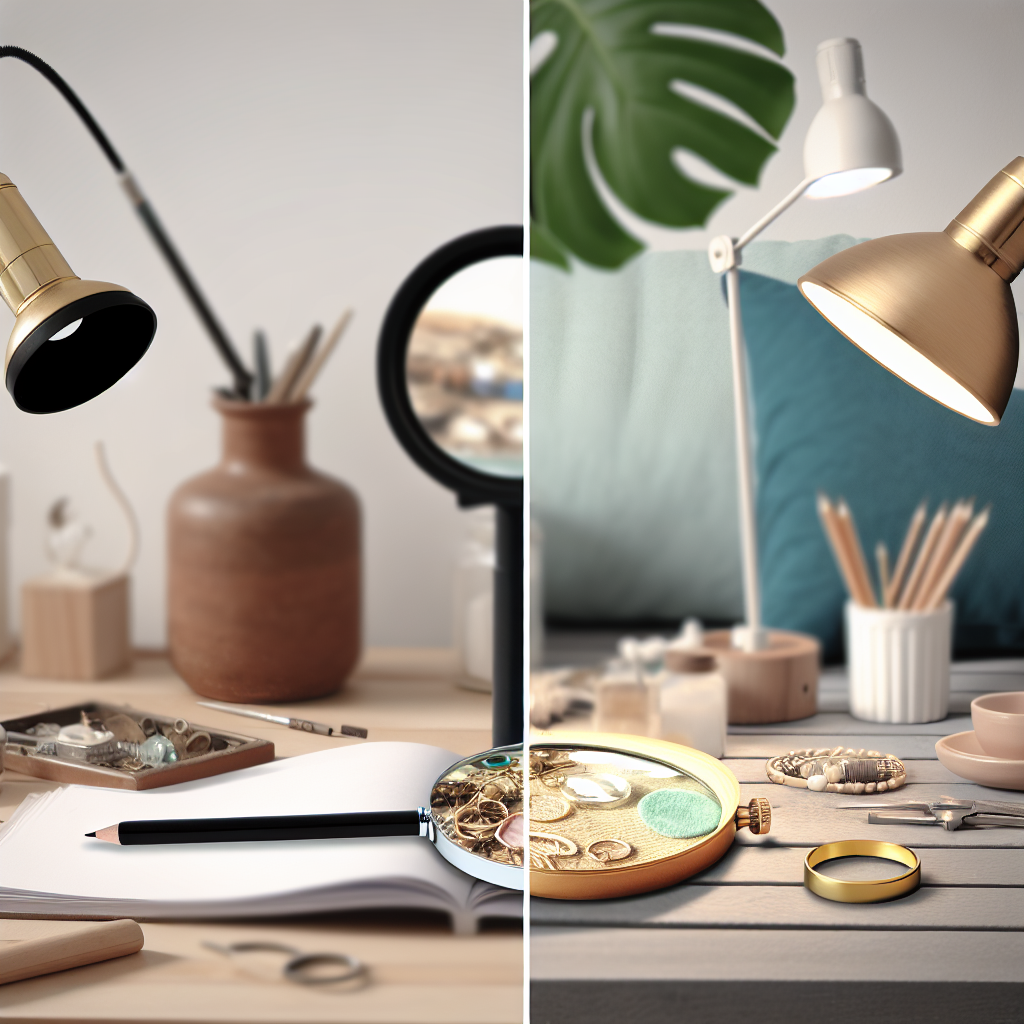 Photo réaliste illustrant les applications professionnelles et personnelles d'une lampe loupe, mettant en avant ses caractéristiques et son utilisation.