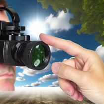 Image réaliste montrant l'utilisation d'une loupe frontale pour un travail de précision, avec un éclairage doux et des textures naturelles.