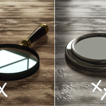 Miroir grossissant et loupe comparés dans un environnement naturel, illustrant les différences entre ces deux accessoires de beauté essentiels.