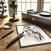 Image réaliste d'une loupe DMLA, illustrant des options pour aider les malvoyants avec des textures et un éclairage naturels.