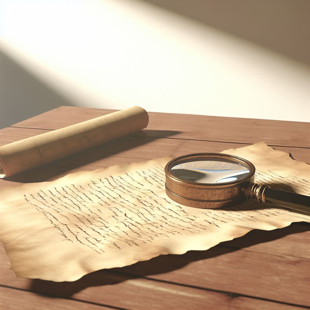 Image réaliste illustrant l'histoire de la loupe, avec des textures authentiques et une mise en scène naturelle, parfaite pour un blog sur cet outil indispensable.