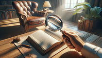 Image réaliste illustrant le positionnement optimal d'une loupe de lecture pour un confort visuel amélioré et une expérience de lecture agréable.