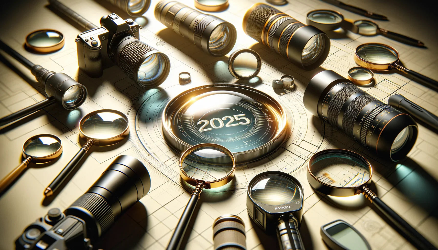 Image réaliste d'une loupe de lecture, mettant en avant des marques de confiance pour 2025, avec une ambiance professionnelle et des textures naturelles.