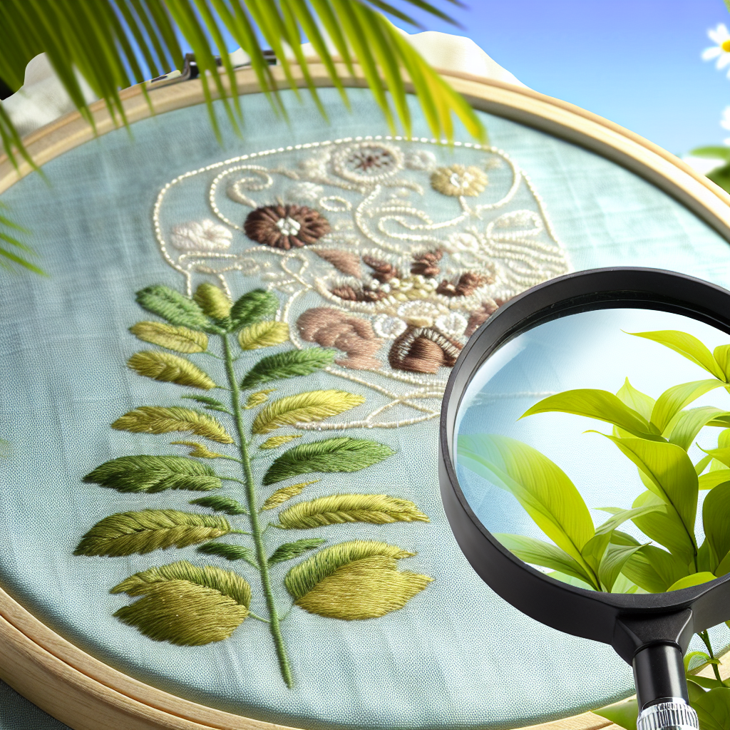 Photo réaliste d'une loupe précision utilisée pour broder, observer des plantes ou travailler les détails, mettant en avant des textures naturelles.