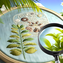 Photo réaliste d'une loupe précision utilisée pour broder, observer des plantes ou travailler les détails, mettant en avant des textures naturelles.