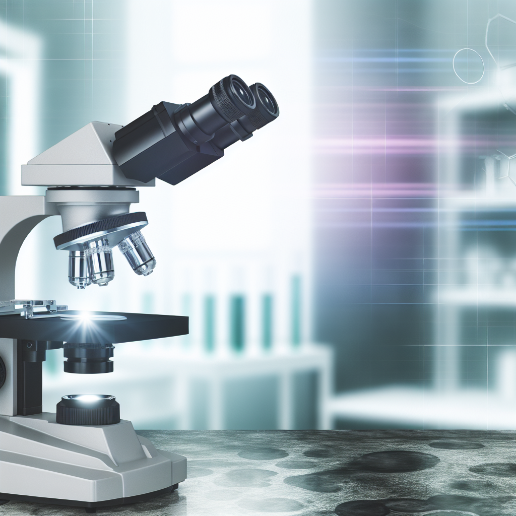 Photographie réaliste d'un microscope optique de qualité, mettant en avant ses détails et son importance pour des analyses précises et professionnelles.
