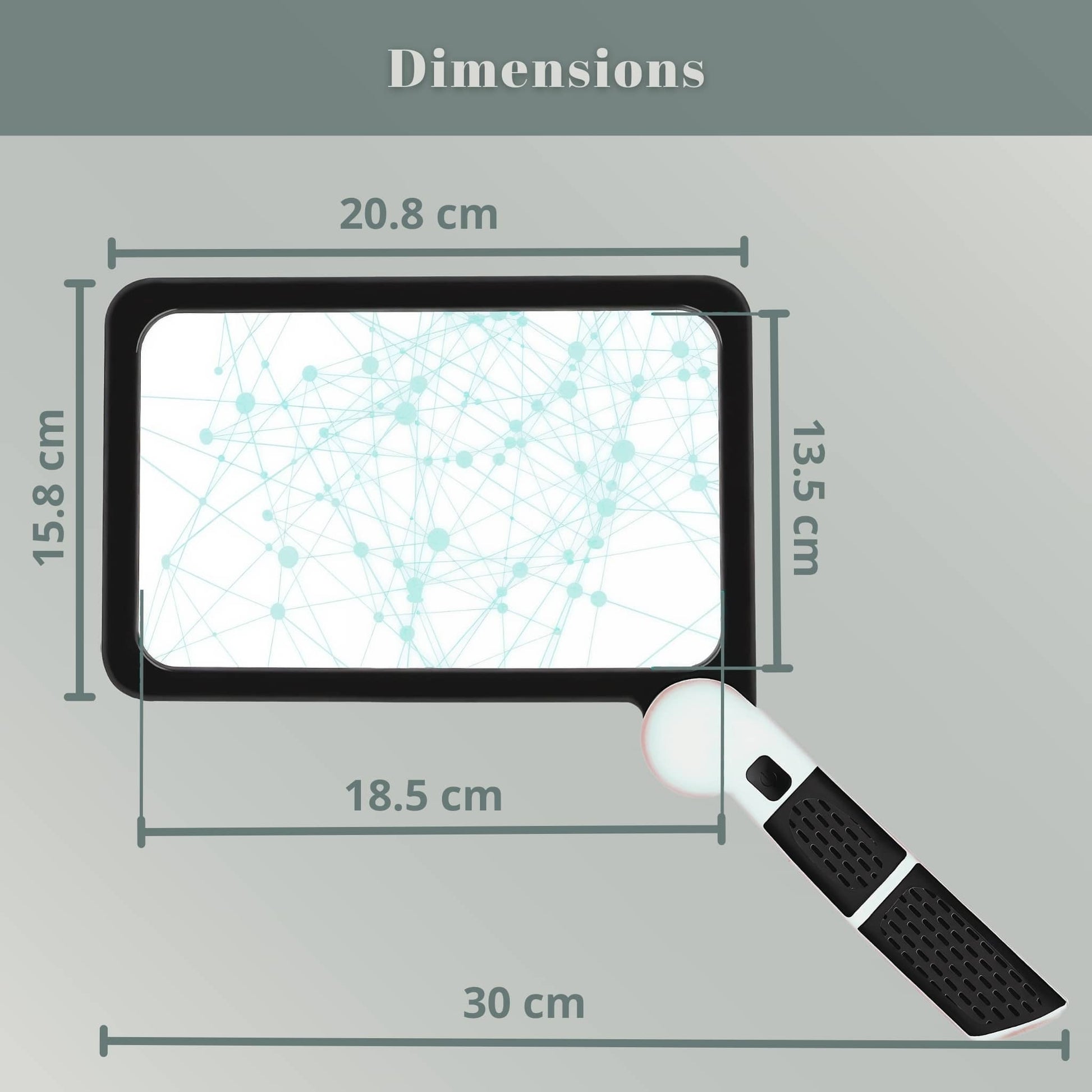 Dimensions de la loupe de lecture grande taille