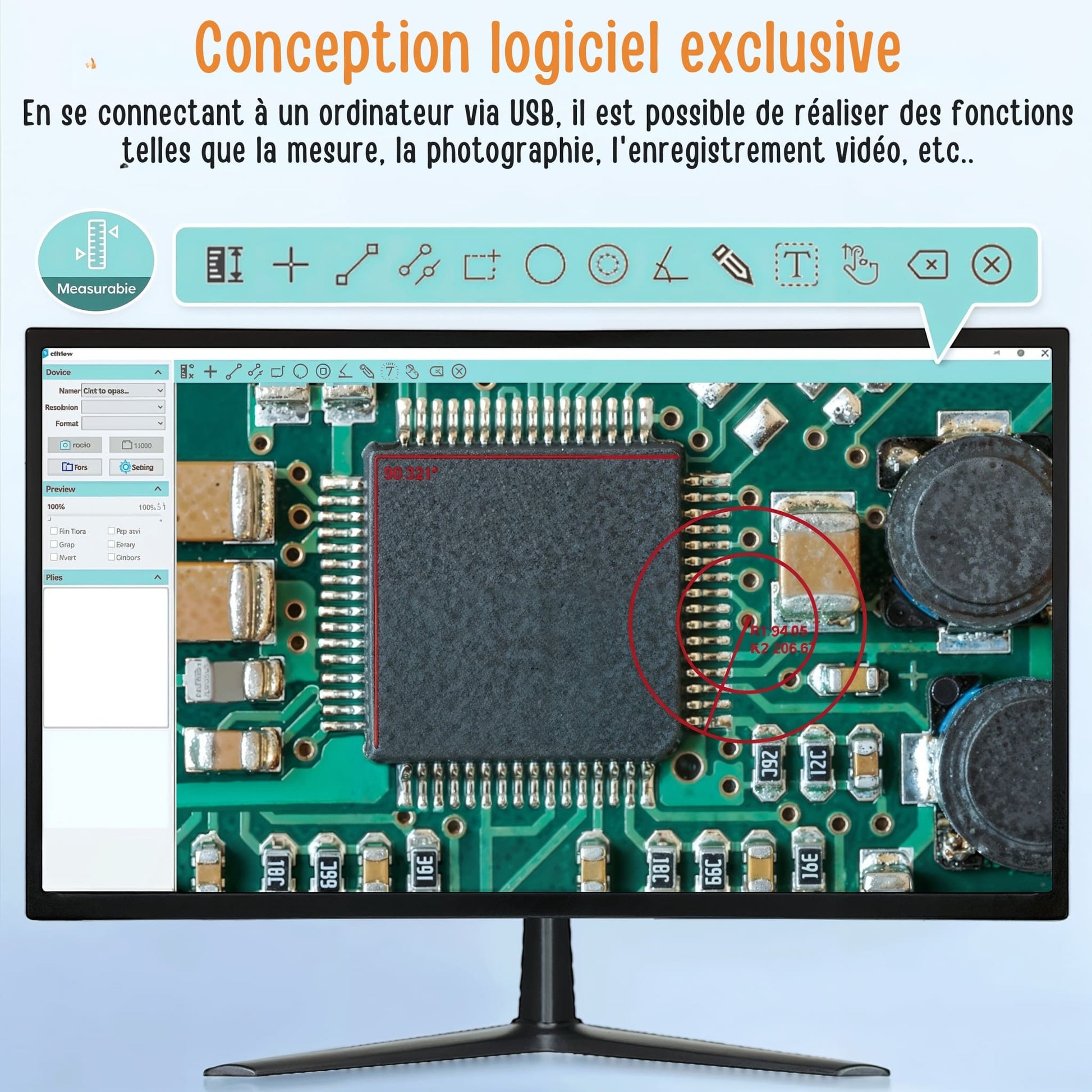 Logiciel exclusif pour la loupe binoculaire avec caméra numérique