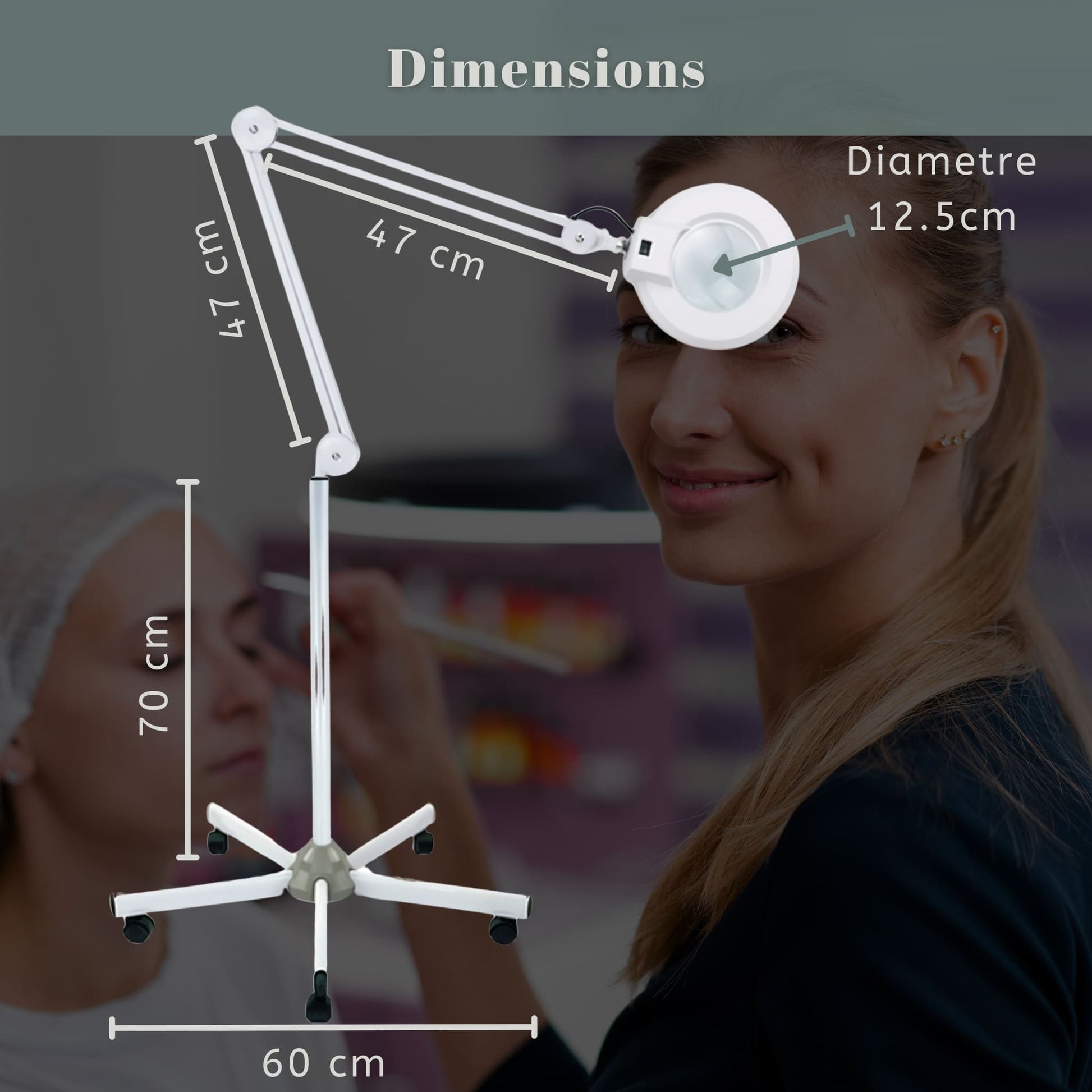 Dimensions de la lampe sur pied pour esthétique