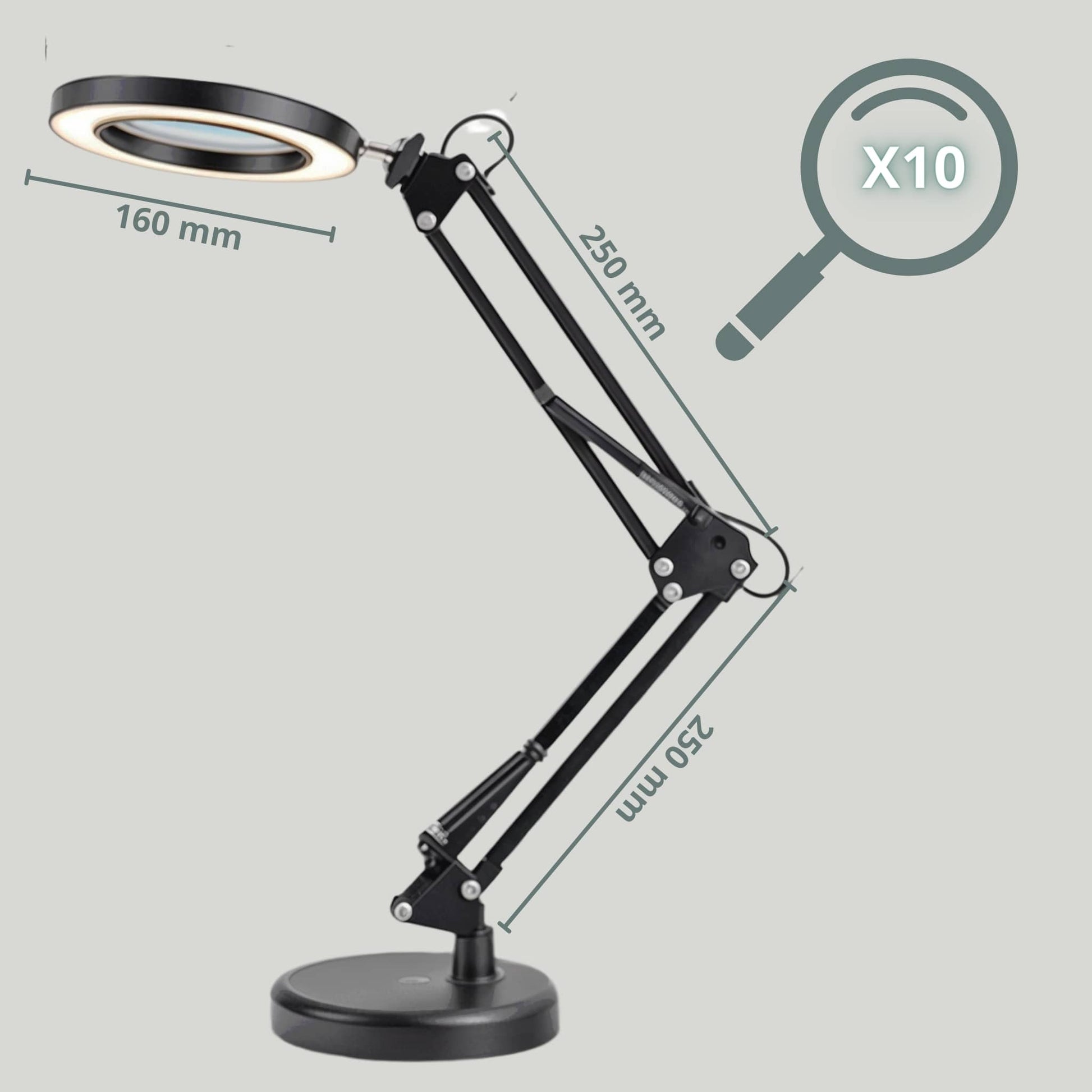 Lampe loupe sur pied grossissement x10 Noir