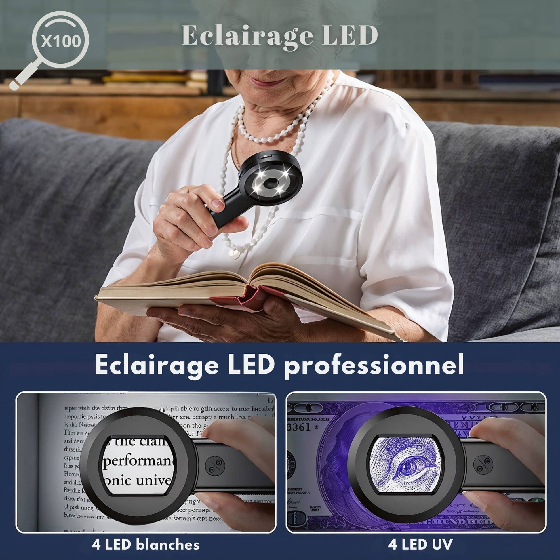 Eclairage LED de la loupe horloger x100