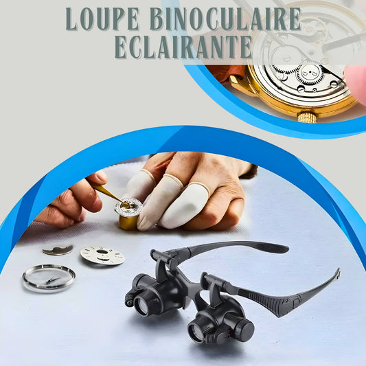 Bijoutier utilisant une loupe binoculaire eclairante