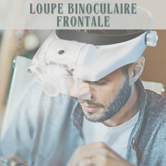 Homme avec une loupe binoculaire frontale