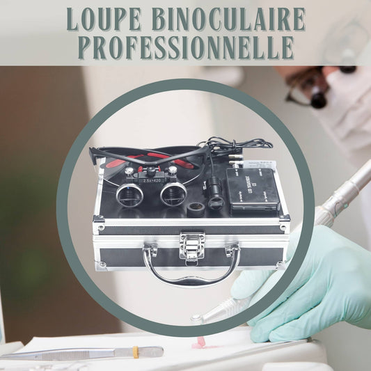 Loupe binoculaire professionnelle sur une valise de transport