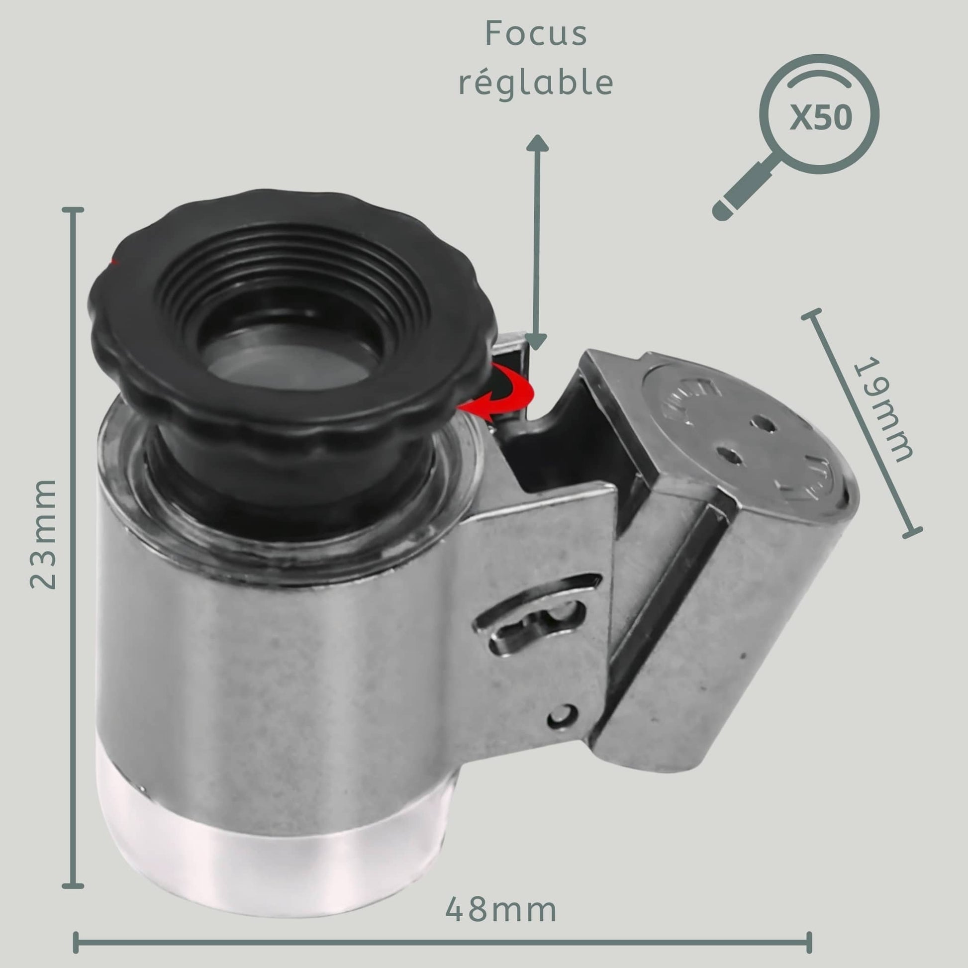 Dimensions de la Loupe de bijoutier x50