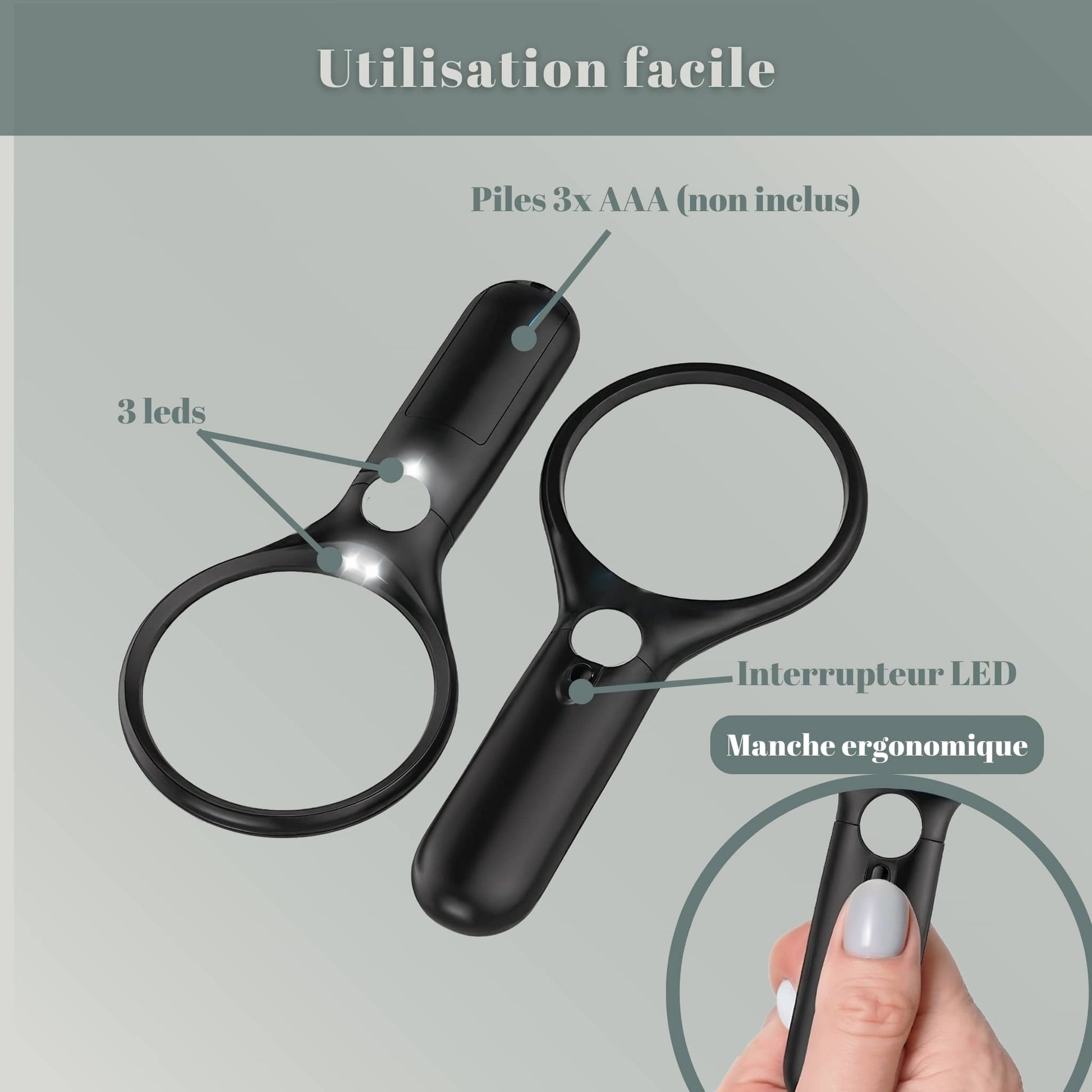 Loupe lumineuse  de lecture ergonomique