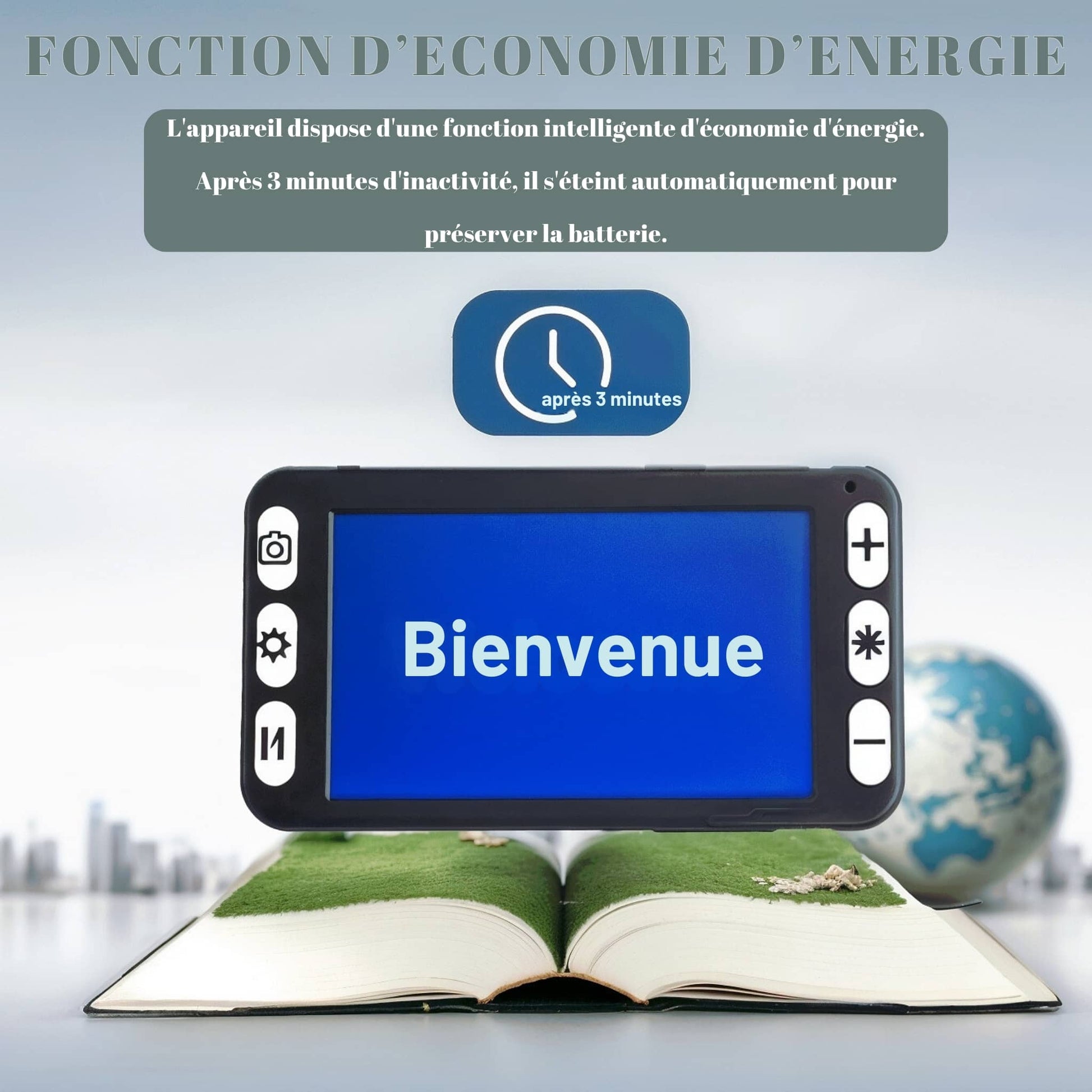 Fonction economie energie sur loupe electronique 5 pouces