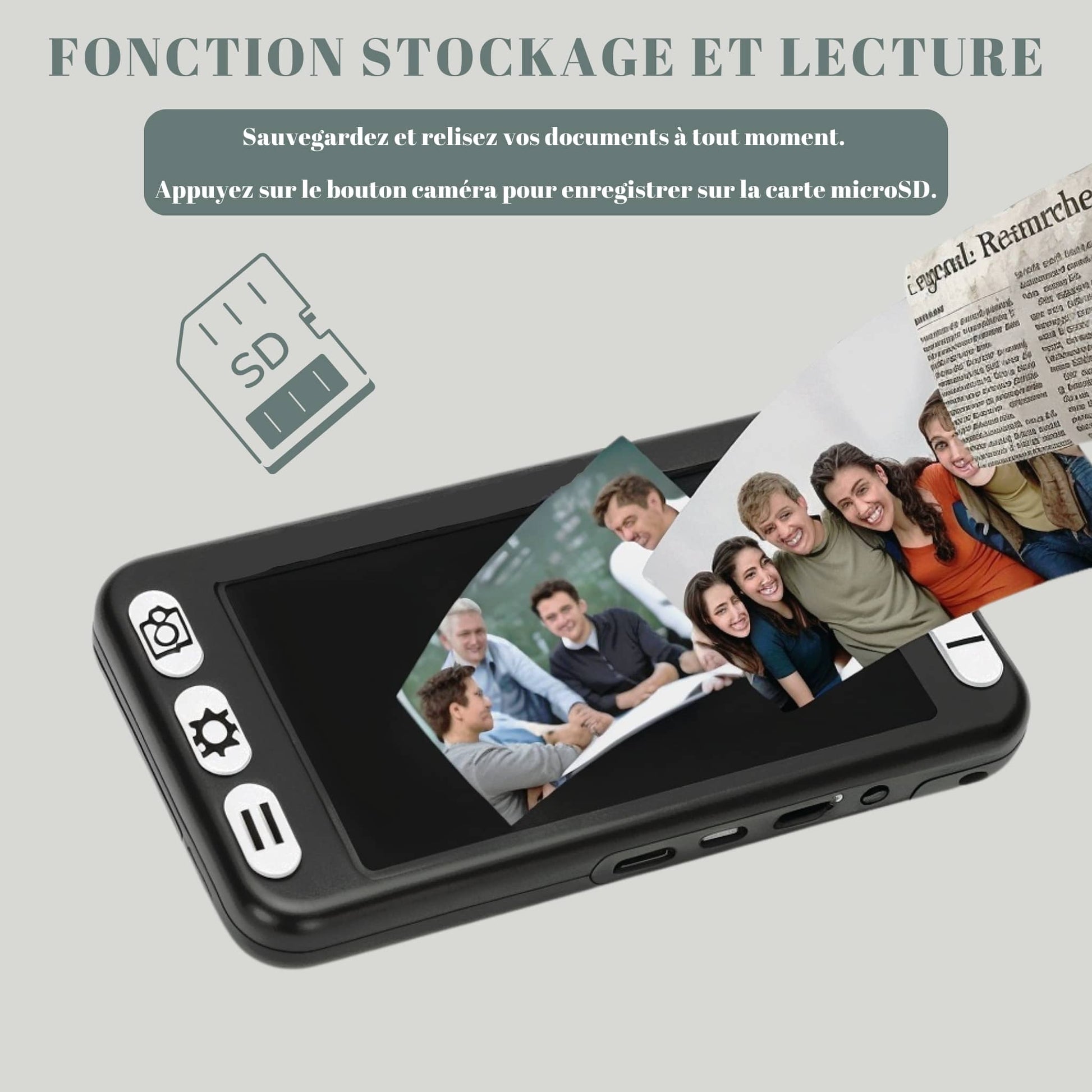 Fonction stockage sur carte SD pour loupe electronique 5 pouces