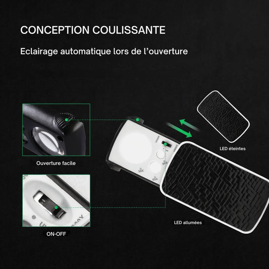 Triple loupe de joaillier x30 x60 x90 led