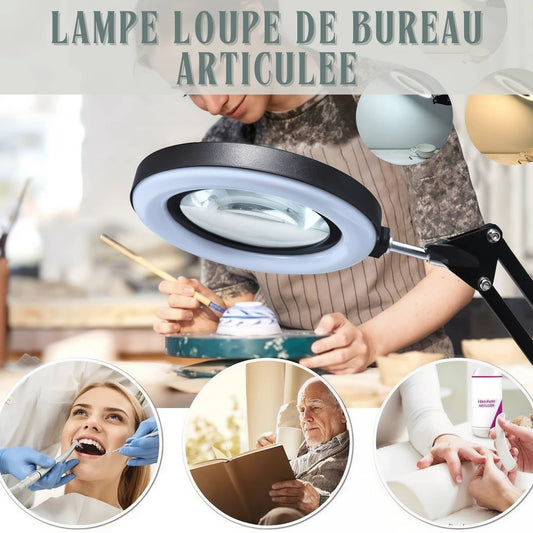 Poterie avec une lampe loupe de bureau articulee