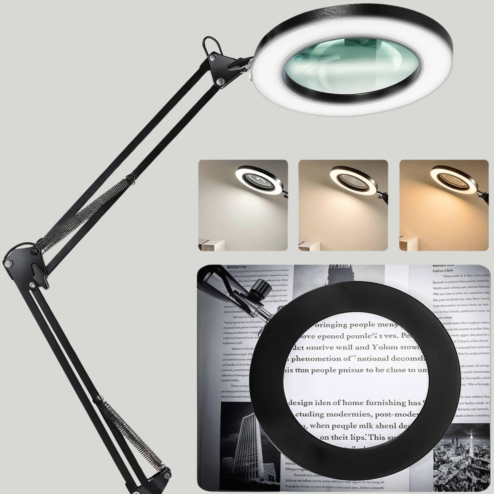 Zoom avec une lampe loupe de bureau articulée